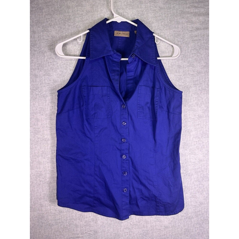 i.e Relaxed Blue Collared Tank Cowgirl Western Size Medium Cotton Button Up EUC